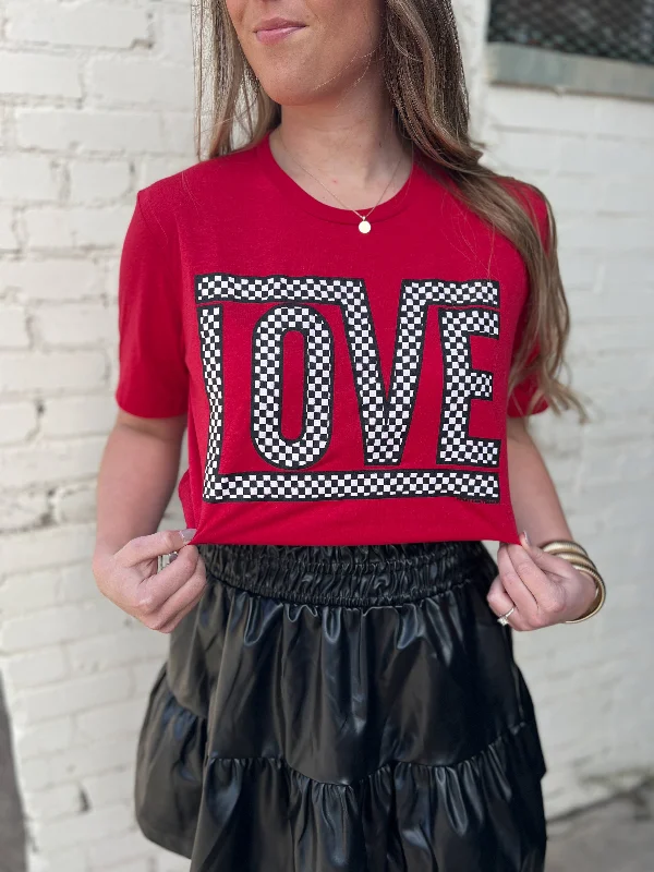 Skateboard T-ShirtsFunky Checkered Love Tee-Red