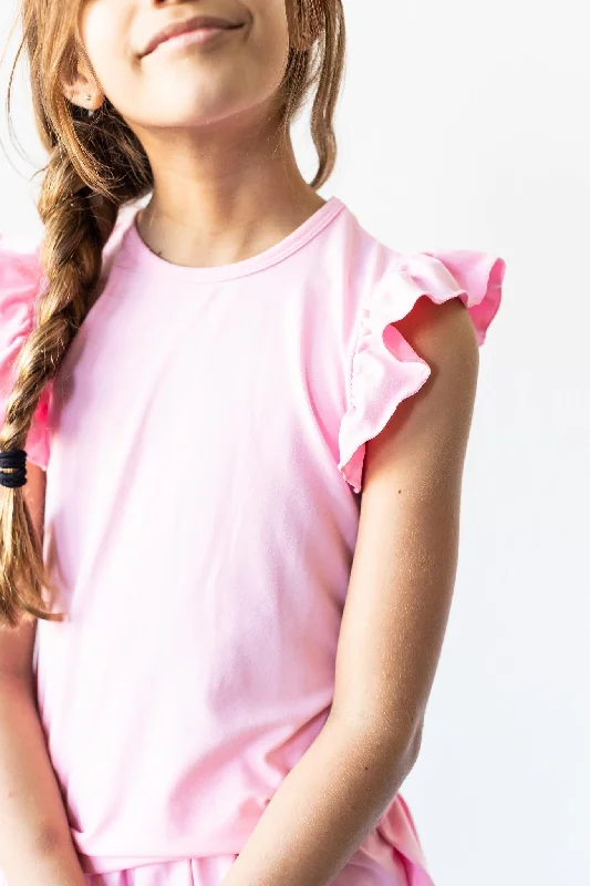 Linen T-ShirtsBubblegum Pink S/S Ruffle Tee