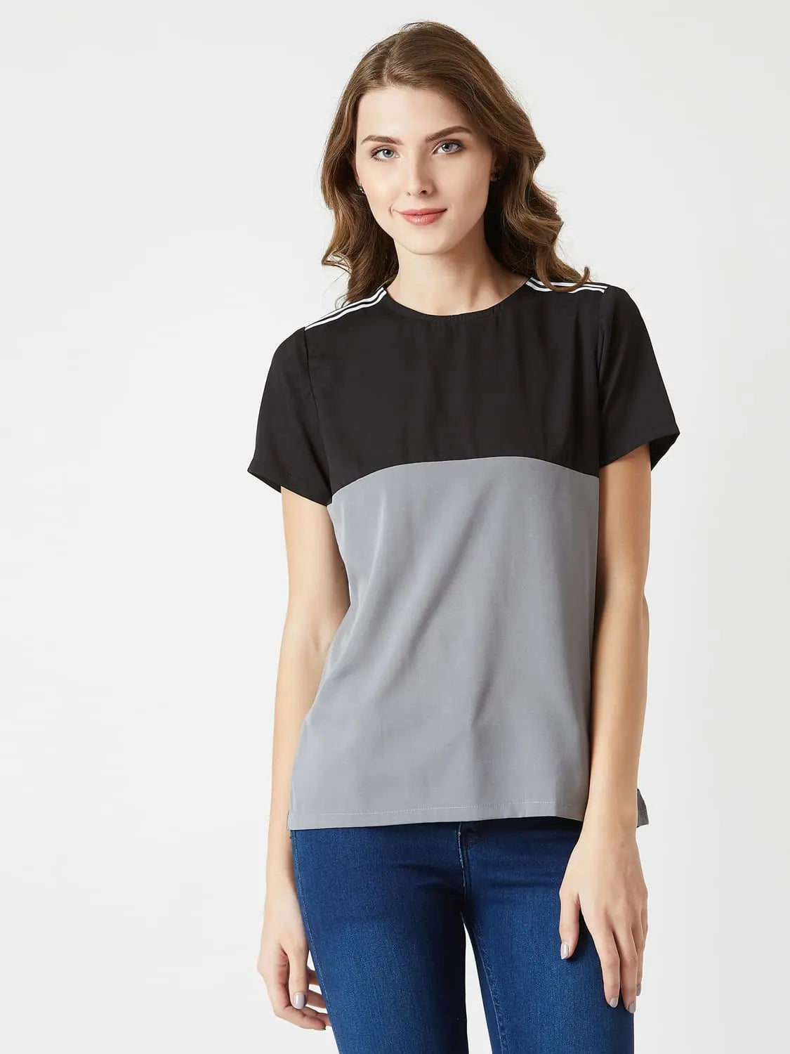 Tie-Dye T-ShirtsSummer Lover Twill Colour Block Black and Steel Grey Top