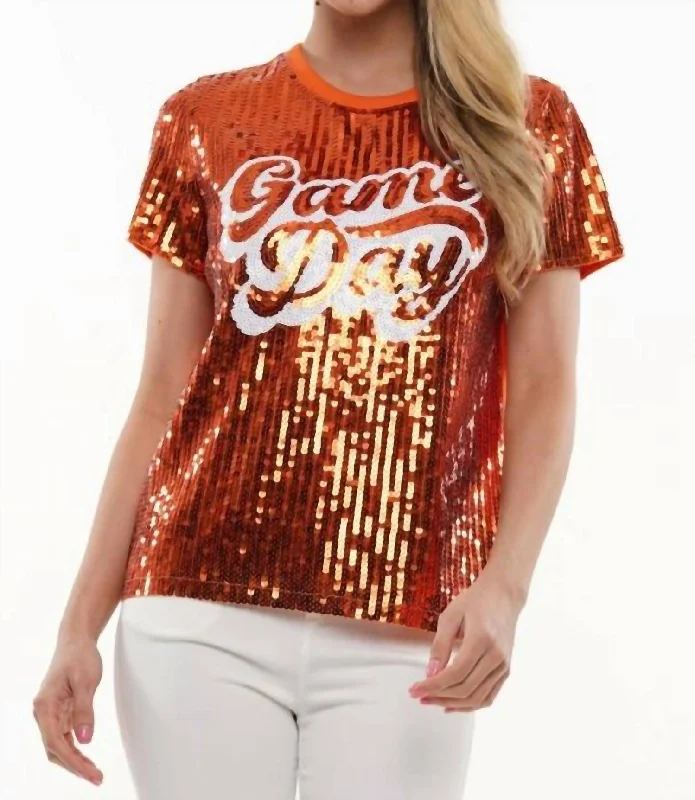 Fitted T-ShirtsGame Day Sequin Tee In Orange/white