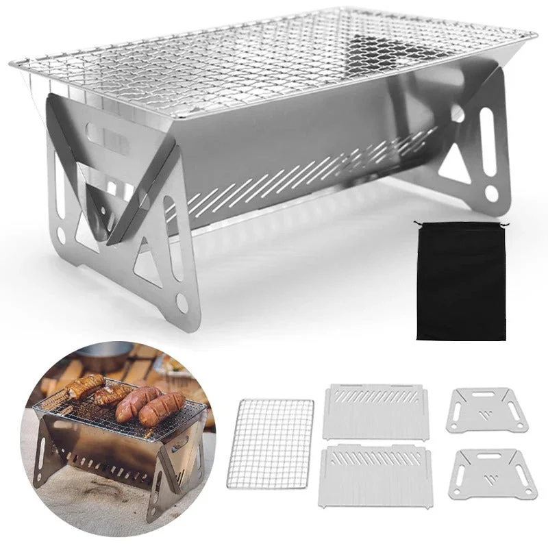 Running T-ShirtsCompact Stainless Steel Portable Folding BBQ Grill for Camping and Outdoor Cooking