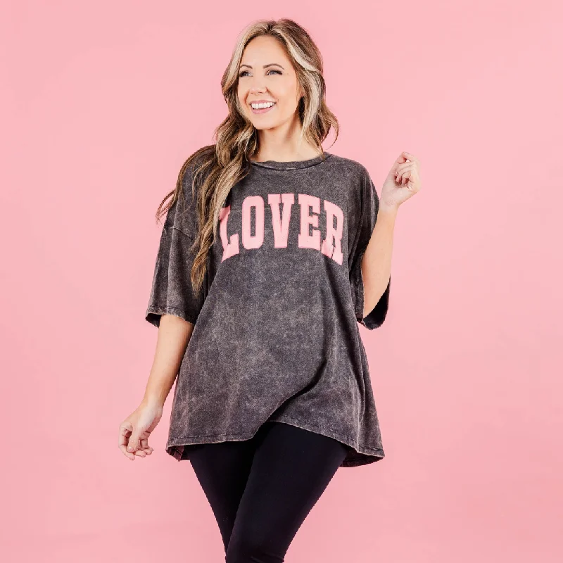 Beaded T-ShirtsYou're My Lover Boyfriend Tee Acid Wash, Ash Black