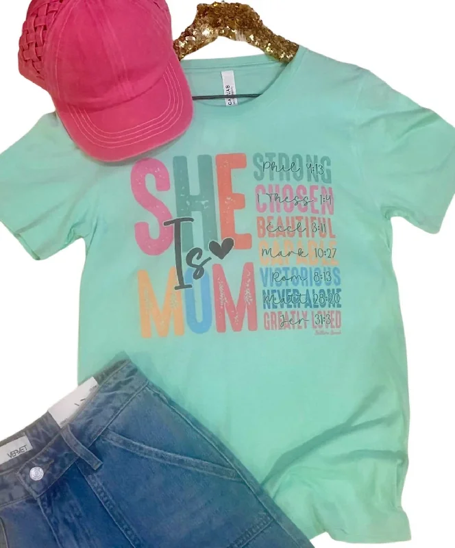 Tasseled T-ShirtsWomen's She Is Mom Tee In Mint