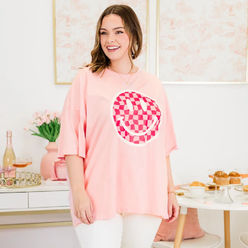 V-Neck T-ShirtsAll Smiles Here Boyfriend Tee, Dusty Pink