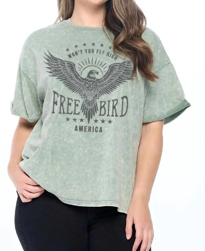 Recycled Fabric T-ShirtsFreebird America Boyfriend Graphic Tee In Green