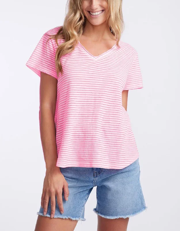 Sports Team T-ShirtsSorbet Stripe Vee Neck Tee - Gelati Pink