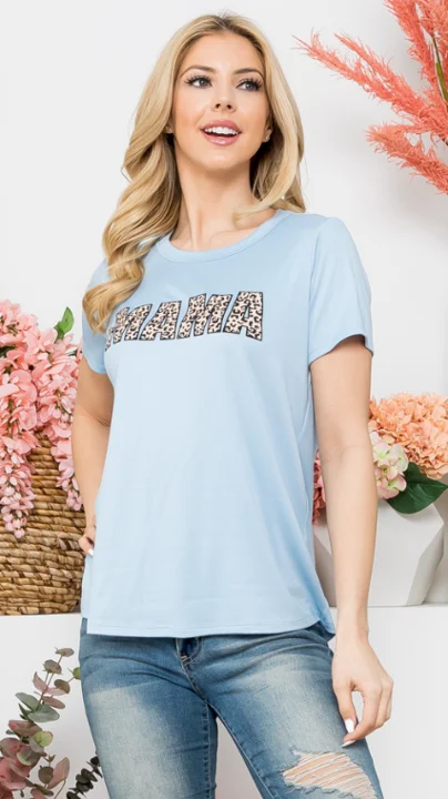 Sheer T-ShirtsLeopard Mama Tee in Blue - Women's Top