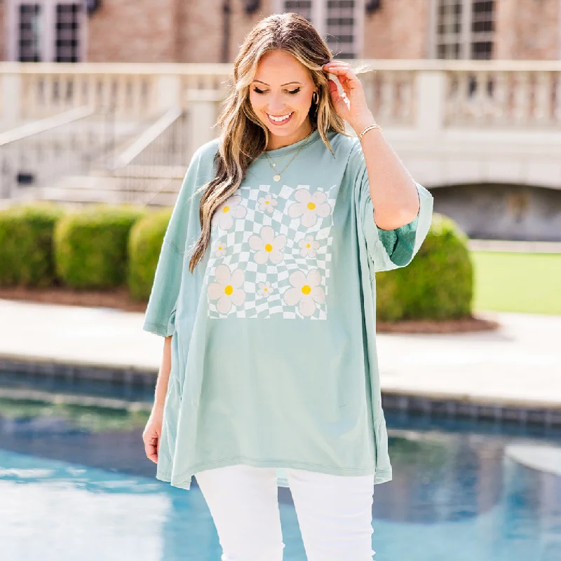 Crewneck T-ShirtsPicking Flowers Boyfriend Tee, Dusty Green