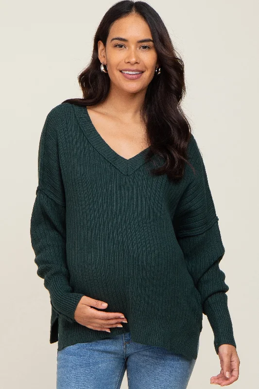 VNeckTopAuraGreen V-Neck Oversized Maternity Sweater