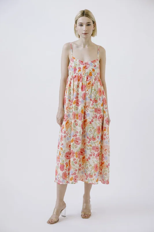 VNeckTopEmeraldMulti Color Floral Button Front V-Neck Midi Dress