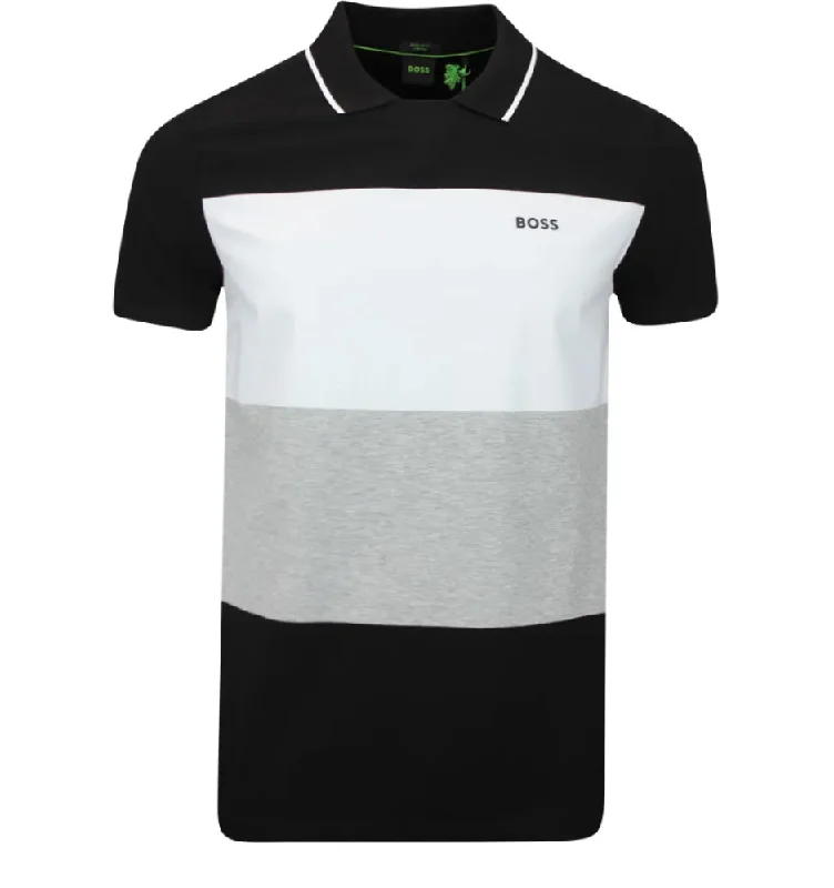 Hugo Boss Palle Color Block Stripes Short Sleeve Cotton Polo Shirt-BlackCasual Short Sleeve Tops