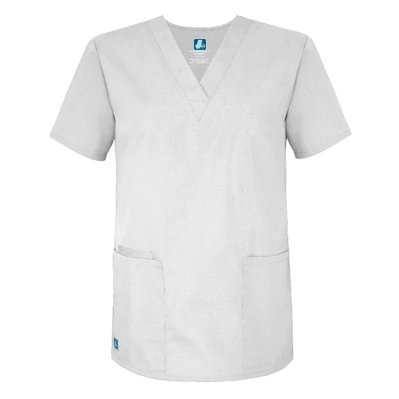 VNeckTopPinnacleAdar Universal Unisex V-Neck 2 Pocket Scrub Top White M