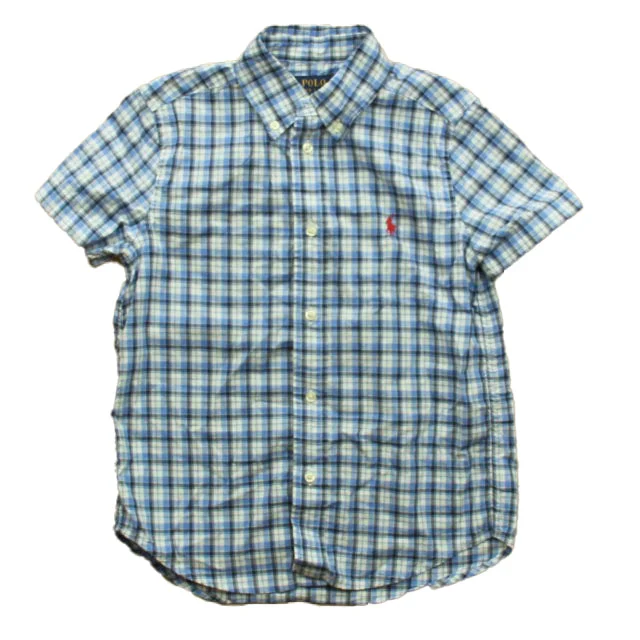 Ralph Lauren Boys Blue Plaid Button Down Short SleeveCropped Short Sleeve Tops