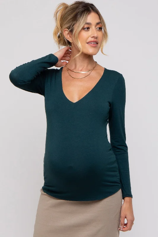 VNeckTopSamuraiForest Green V-Neck Long Sleeve Maternity Top