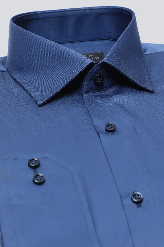 Navy Blue Plain Formal ShirtTasseled Shirts