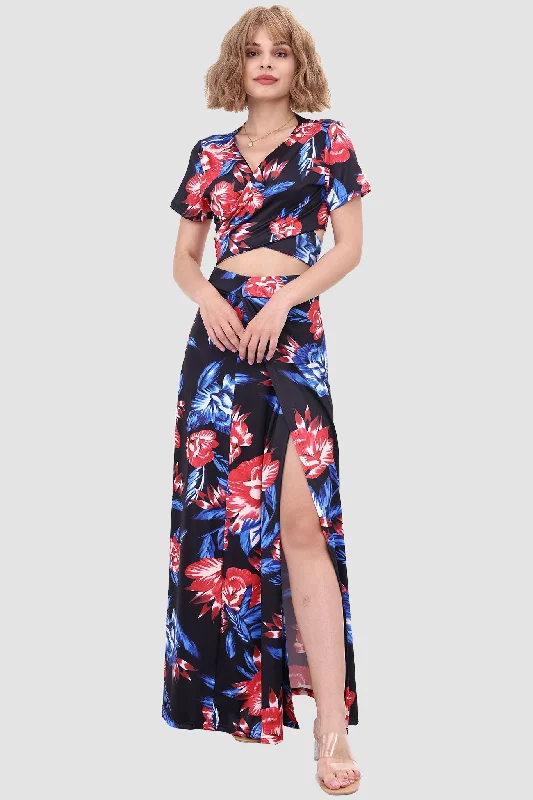 VNeckTopProV-neck Printed Waist-revealing Two-piece Dress