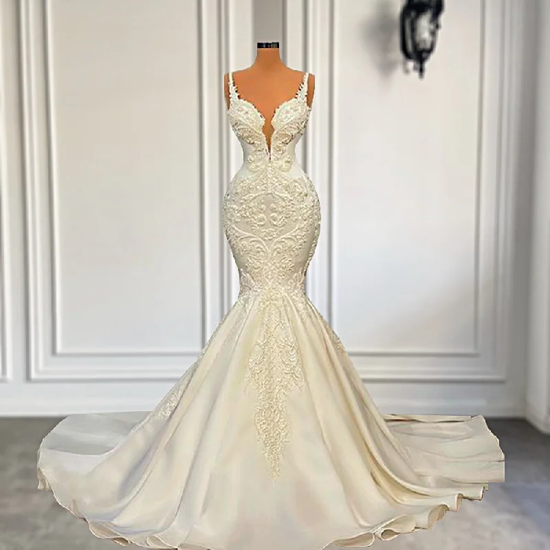 VNeckTopSilverVintage Sexy V-neck Mermaid Wedding Dress