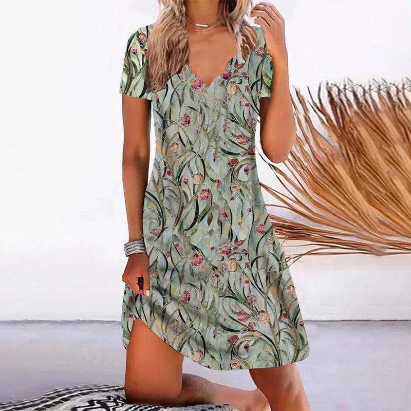 VNeckTopGeoRomantic Floral Print V-Neck Dress