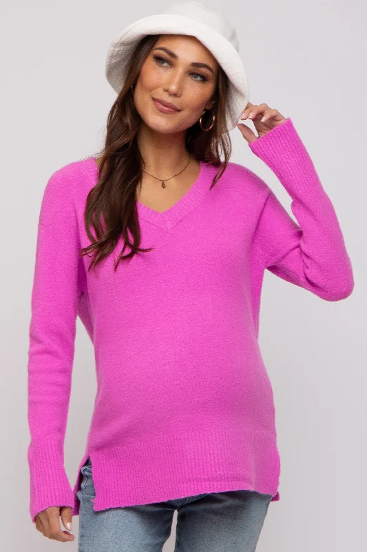 VNeckTopShiftPink V-Neck Basic Maternity Sweater