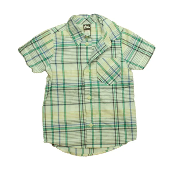 Tea Boys Green | Blue Plaid Button Down Short SleeveSlim Fit Short Sleeve Tops