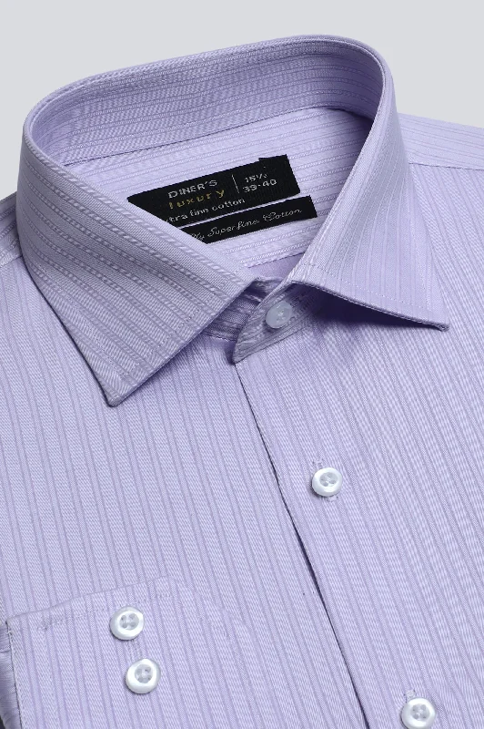 Light Purple Double Stripes Formal ShirtAsymmetrical Shirts