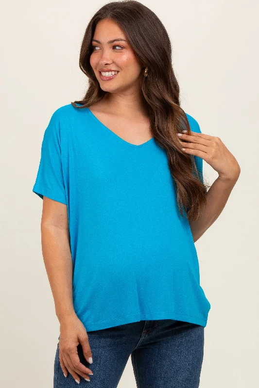 VNeckTopEclipseBlue Short Dolman Sleeve V-Neck Maternity Top