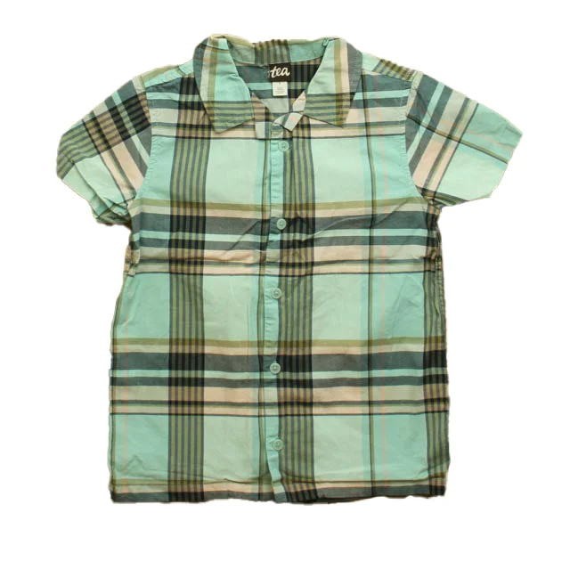 Tea Boys Blue | Plaid Button Down Short SleeveBand Merch Short Sleeve Tops