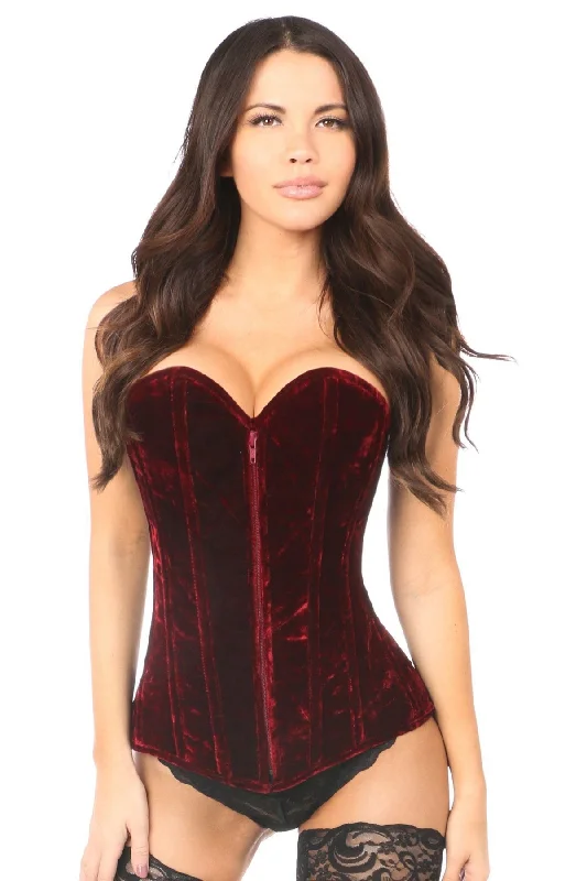 Plus Size Lavish Red Crushed Velvet Overbust Corset