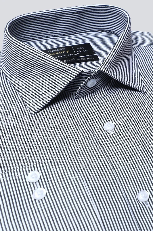 Dark Grey Stripes Formal ShirtLace-Up Shirts