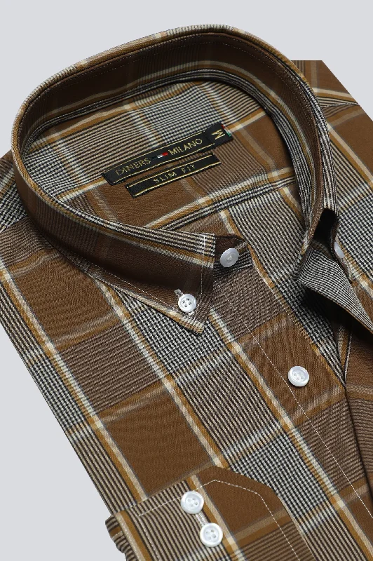 Dark Brown Gingham Check Casual Milano ShirtBamboo Shirts