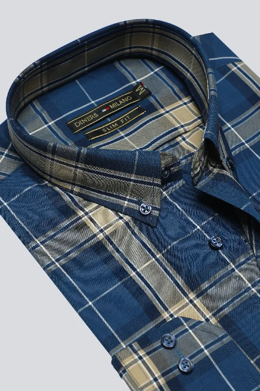 Dark Blue Tattersall Check Casual Milano ShirtVelvet Shirts