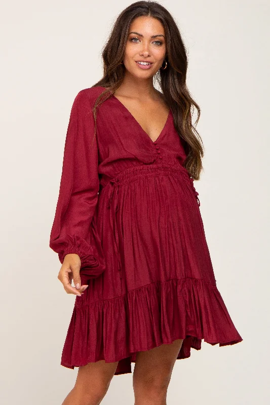 VNeckTopBlazeBurgundy V-Neck Cinched Maternity Dress