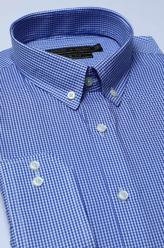 Blue Pin Check Formal Milano ShirtPocket Shirts