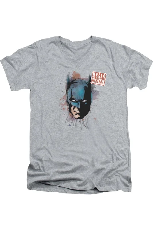 Batman Hello Short Sleeve Adult V Neck Tee / T-ShirtAthletic Short Sleeve Tops