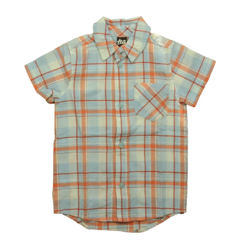 Tea Boys Blue | Orange Plaid Button Down Short SleeveStriped Short Sleeve Tops