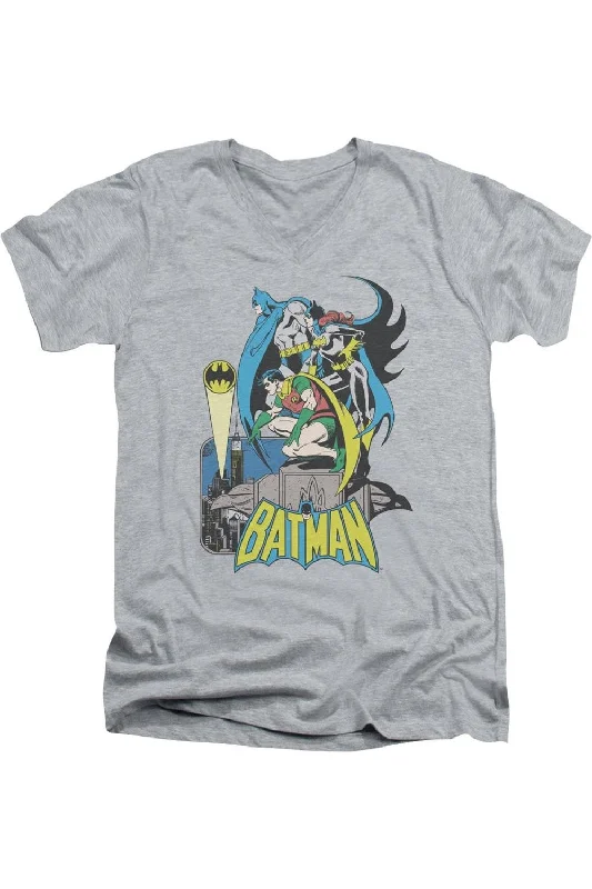 DC Comics Batman Heroic Trio Short Sleeve Adult V Neck Premium Cotton Tee / T-ShirtSleep Short Sleeve Tops