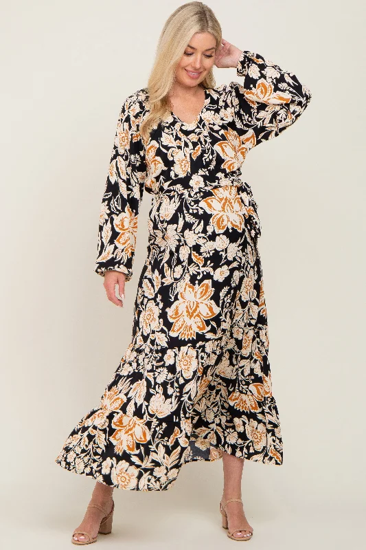 VNeckTopChimeraBlack Floral V-Neck Maternity Midi Dress