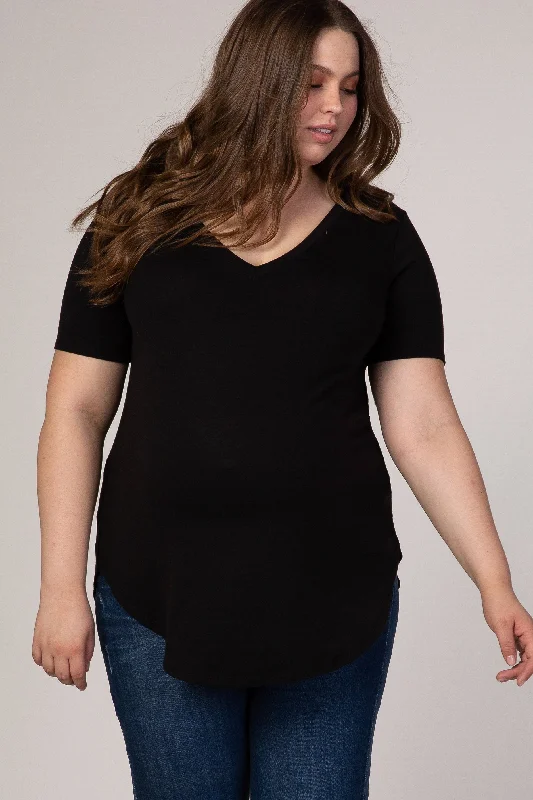 VNeckTopGlowBlack V-Neck Short Sleeve Maternity Plus Top