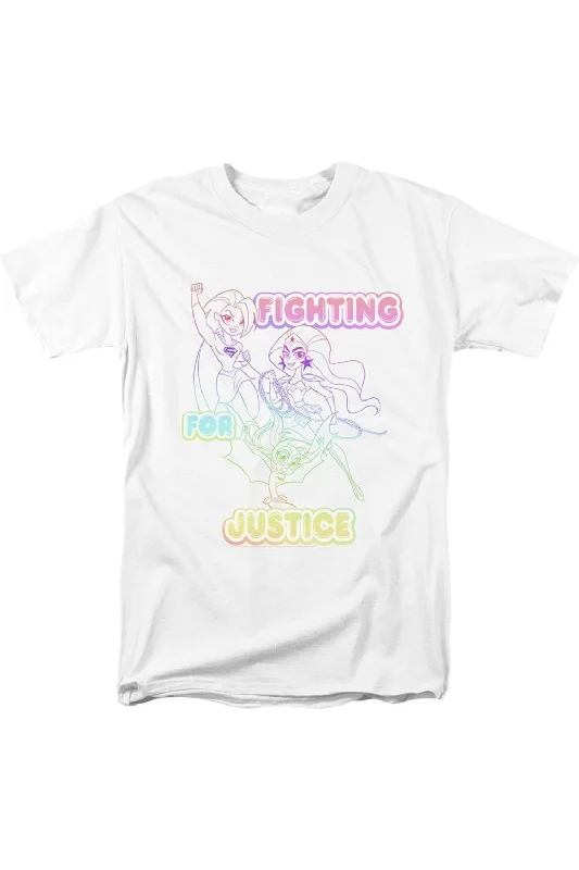 DC Comics Superhero Girls Fighting For Justice Short Sleeve Adult Tee / T-ShirtEmbroidered Short Sleeve Tops