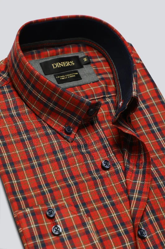 Rust Tartans Check Casual ShirtSleep Shirts