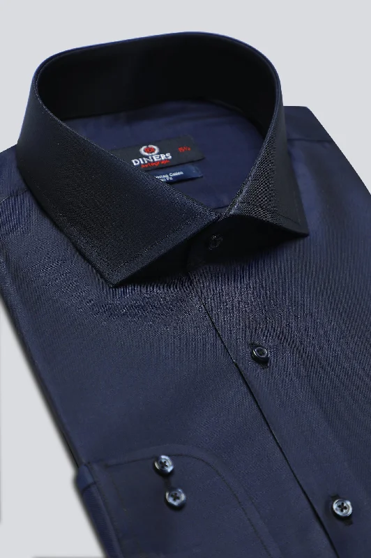 Navy Blue Plain Formal Autograph ShirtYoga Shirts