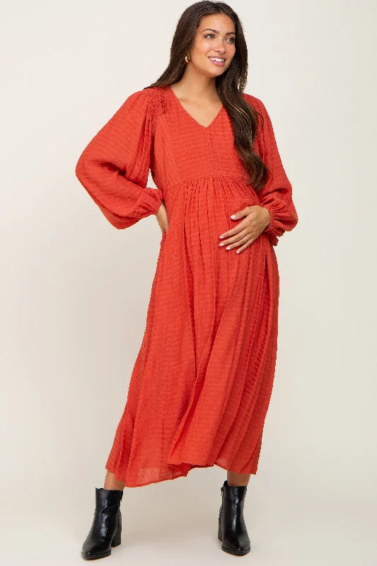 VNeckTopNestRust V-Neck Smocked Accent Maternity Maxi Dress