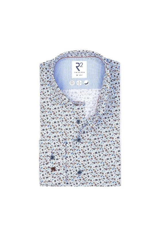 R2 Amsterdam Floral Print Cotton Shirt, Light Blue MultiStreetwear Shirts