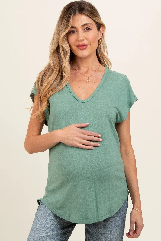 VNeckTopCoralGreen V-Neck Maternity Top