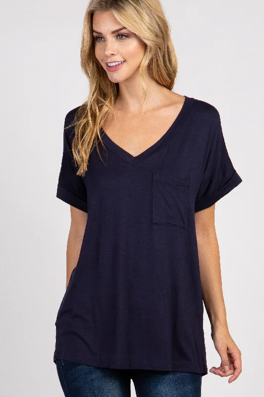 VNeckTopNinjaNavy Basic V-Neck Pocket Top