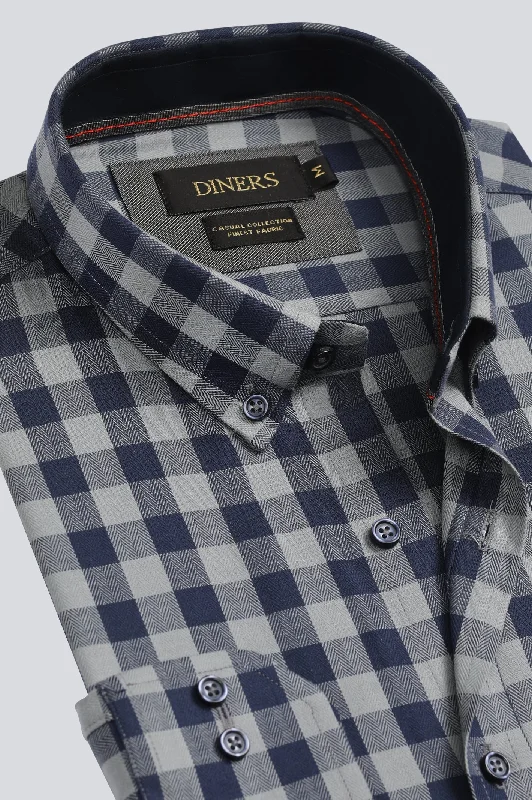 Grey Gingham Check Casual ShirtSlim Fit Shirts