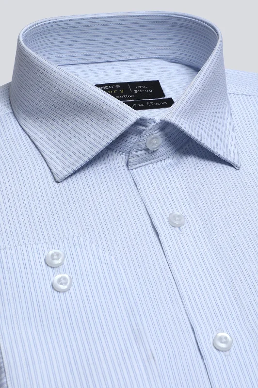 White Pin Stripes Formal ShirtRuffled Shirts