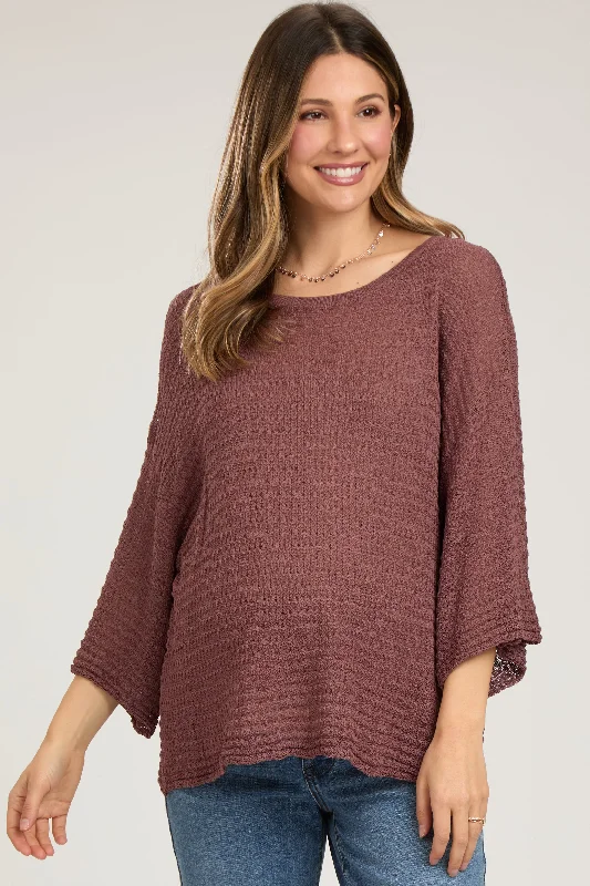 Burgundy Knit Maternity Short Sleeve TopGym Short Sleeve Tops