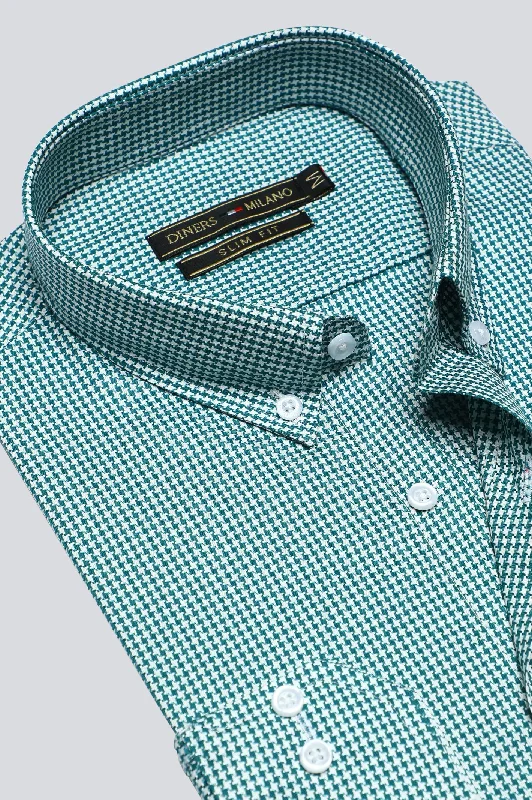 Green Houndstooth Check Casual Milano ShirtRecycled Fabric Shirts