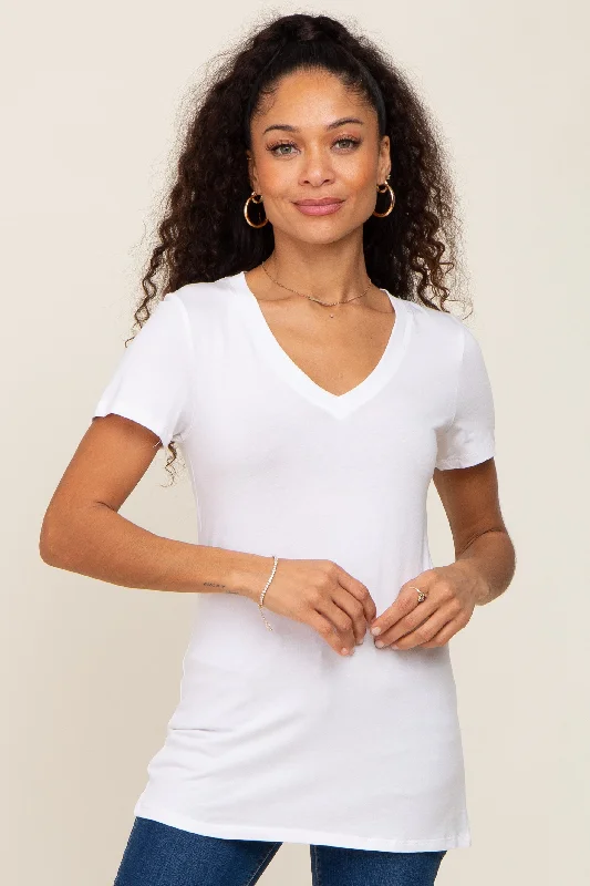 VNeckTopZenWhite Basic V-Neck Tee